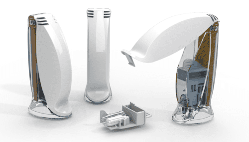 Rendered image of three Quidel AmpliVue assay cartridges showing the sealed housing, hinged lid and internal reaction chamber.