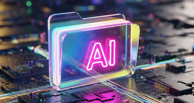 AI data folder concept on a circuit board representing artificial intelligence in hardware design and component management for medical devices.