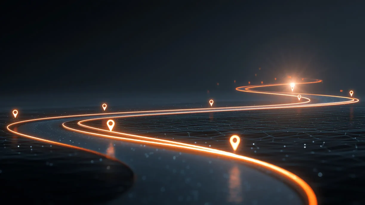 Project roadmap with glowing path and milestones representing stages of medical device project estimation from concept to detailed planning