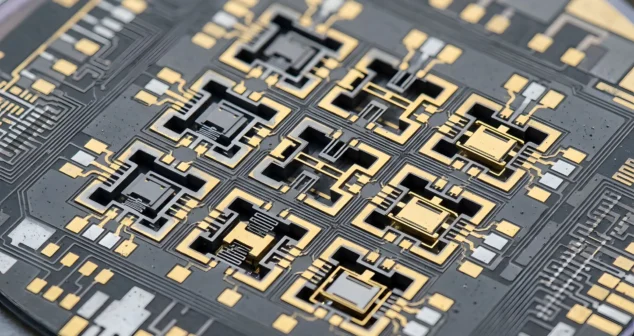 Macro view of optical sensor components on a PCB used in medical device optical detectors