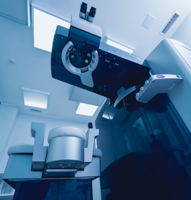 Ophthalmic laser system in eye surgery clinic. Laser treatmnet for myopia. Background