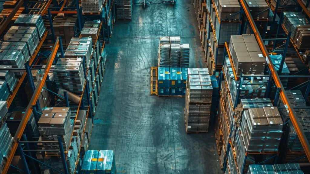 Palletized medical device shipments in warehouse facility illustrating sterilization supply chain costs.