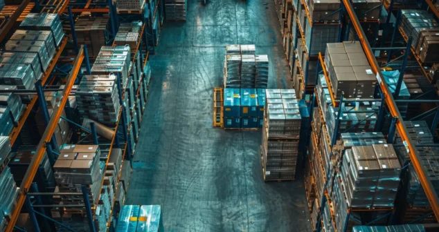 Palletized medical device shipments in warehouse facility illustrating sterilization supply chain costs.