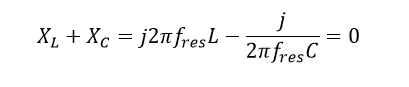 x l plus x c = j 2 pi f res to the L power minus j over 2 pi f res to the c power equals 0