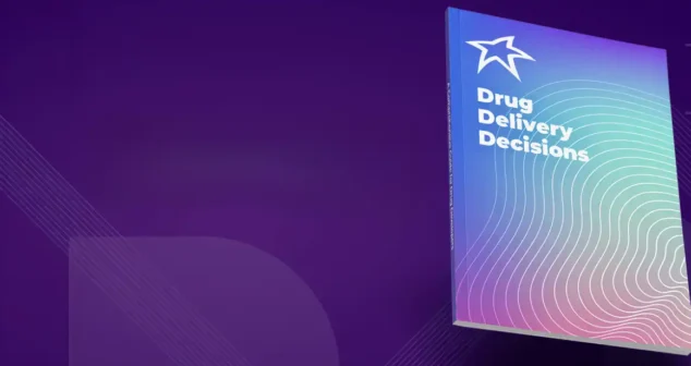 Cover of the free StarFish Medical guide “Drug Delivery Decisions,” featuring a gradient design with wave patterns, offering insights on drug-device combination product strategy.