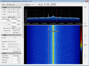 Figure 5 SDR# software, showing narrowband emission at 162 MHz