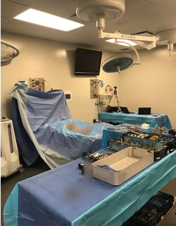 A formative test environment to simulate an operating room space, with representative supporting materials