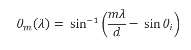 Omega m (lambda) equals sin to the negative 1 power (m lambda over d minus sin omega i)