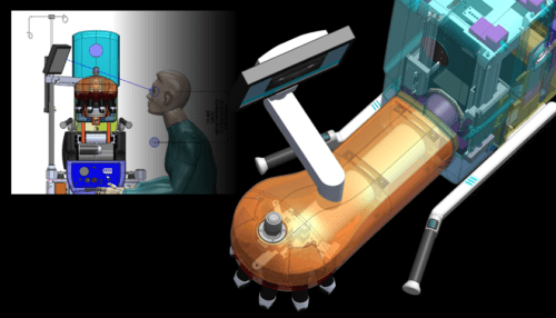 Rendered cutaway view of the LENSAR ALLY system showing internal laser assembly, optics and mechanical components.
