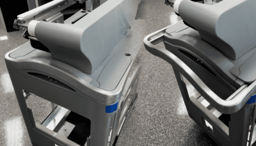 Close-up view of the LENSAR ALLY cataract system’s mechanical arm and patient interface components on the surgical table.