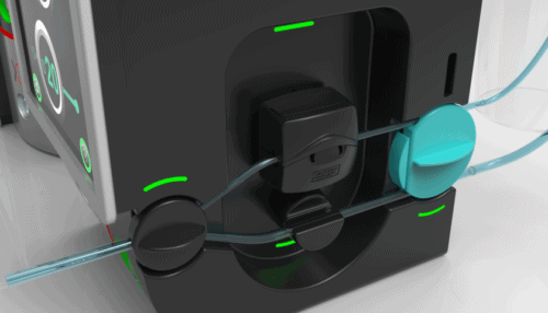 Close-up render of the Misonix Nexus ultrasonic handpiece and connector showing ergonomic grip and cable interface.