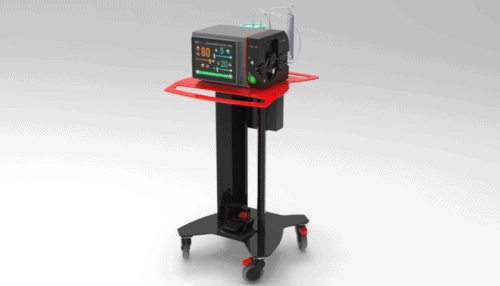 Misonix Nexus surgical device mounted on a vertical floor stand showing touchscreen display and connected handpiece.