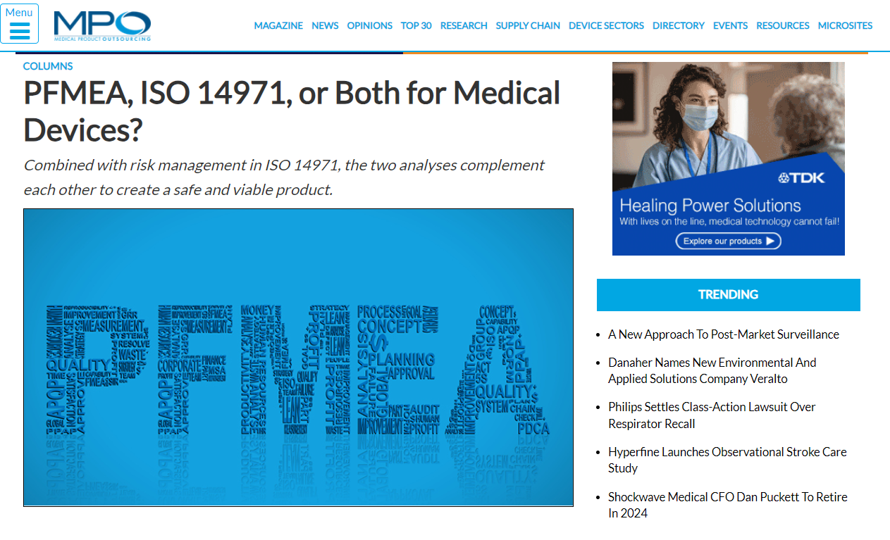 PFMEA ISO 14971 or Both for Medical Devices?