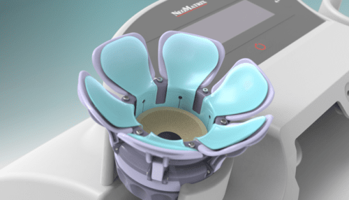 Close-up render of a single HALO breast cup showing the petal-shaped sampling interface and inner collection chamber.