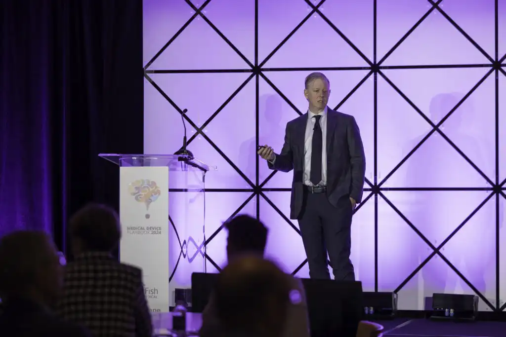 Sam Browd speaking at Medical Device Playbook Newport Beach 2024.