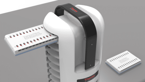 Close-up render of the multi-prep cartridge carrier showing aligned cartridge slots and contoured outer housing.