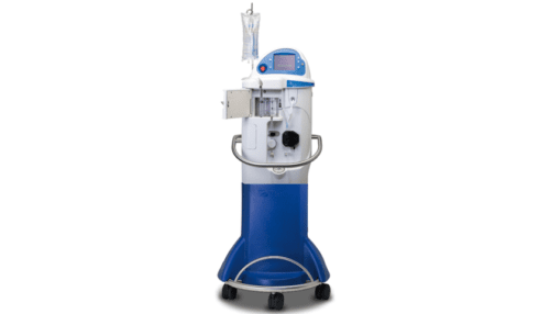 Rendered image of the TherOx AO System showing the complete oxygenation unit on a wheeled base with integrated controls.