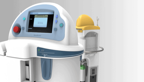 Close-up view of the TherOx AO System showing the user interface, control knobs and equipment housing.