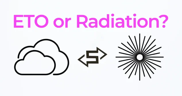 Thumbnail showing the text “ETO or Radiation?” with a cloud icon representing ethylene oxide sterilization and a radiating burst icon representing radiation sterilization for medical devices.