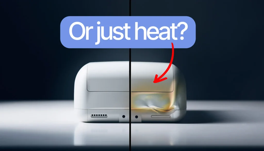Accelerated aging medical device showing heat damage vs normal condition
