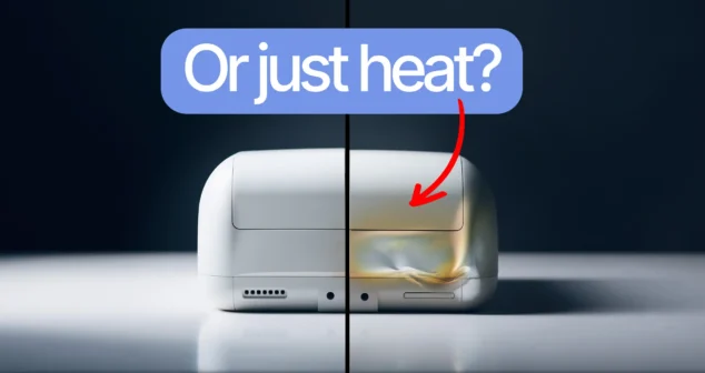 Accelerated aging medical device showing heat damage vs normal condition
