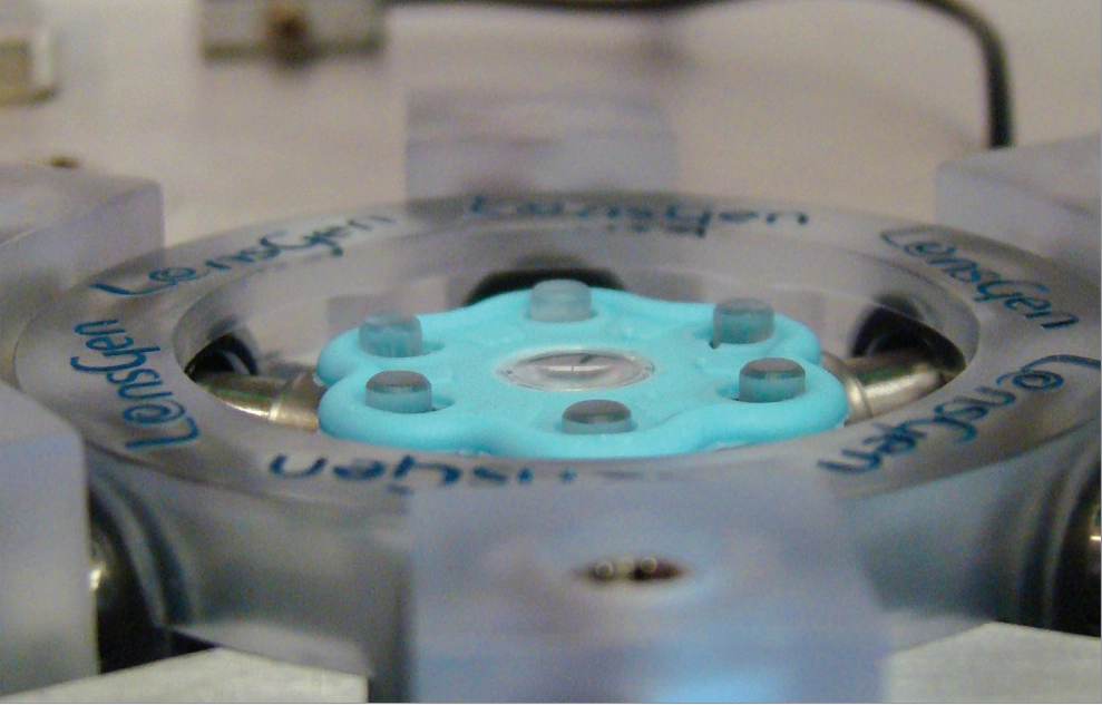 Artificial lens capsule used for intraocular lens testing at StarFish Medical