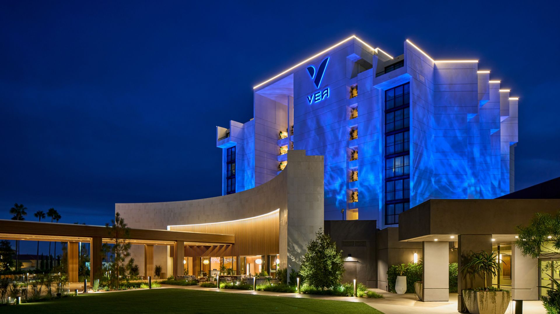 evening shot of VEA Newport Beach, California