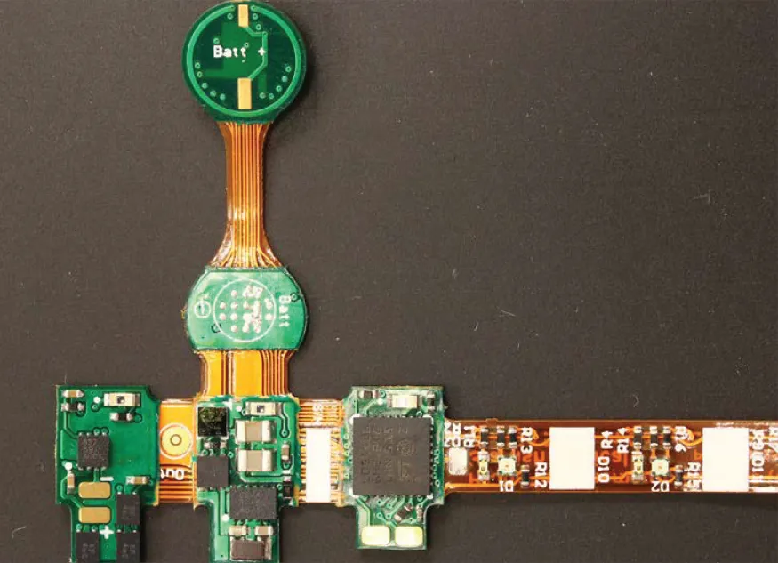 Interior electronics of Progenity ingestible capsule showing circuitry and components