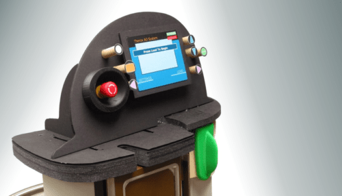 Close-up of the intravascular thermography catheter interface showing the sensor port, display screen and connection hardware.